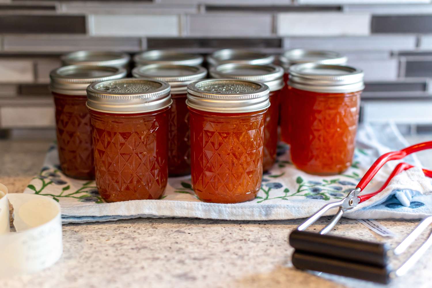 Peach and Pineapple Jam Removed from Water Bath