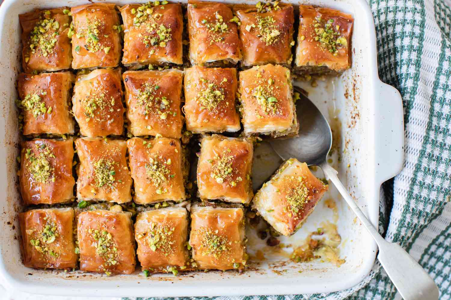 Slices of Baklava Topped with Crushed Pistachios