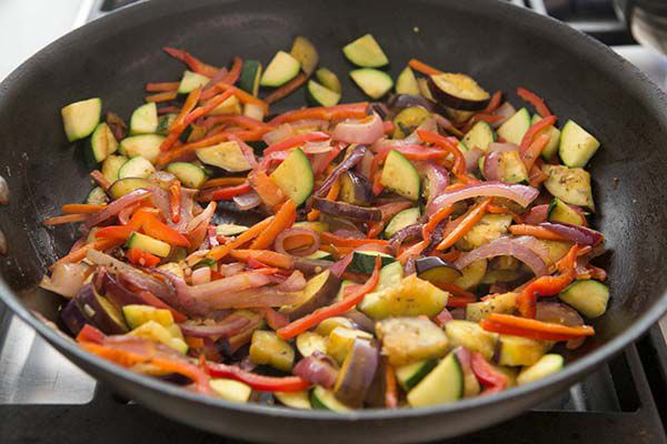 vegetables for primaver pasta in skillet