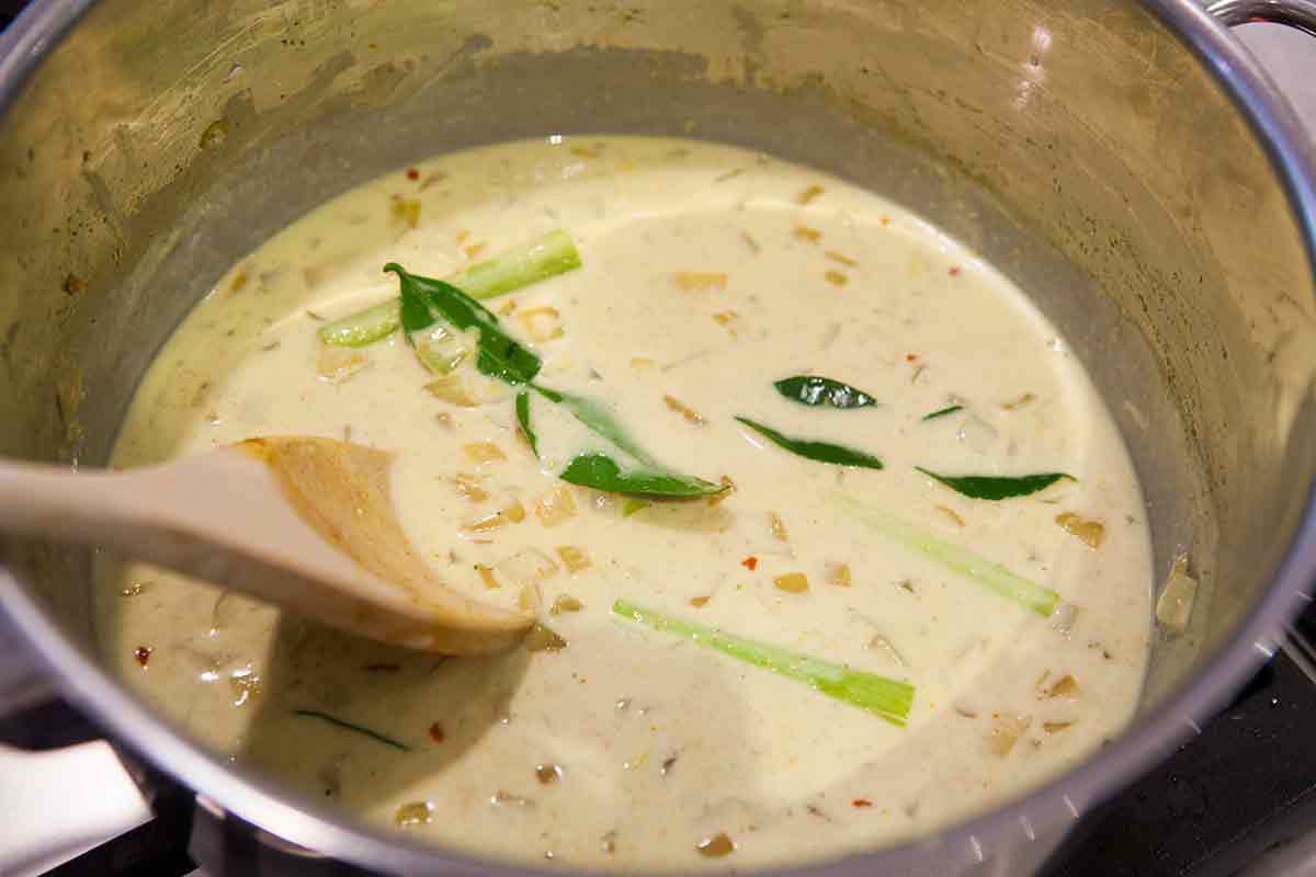 coconut broth for mussels in a pot