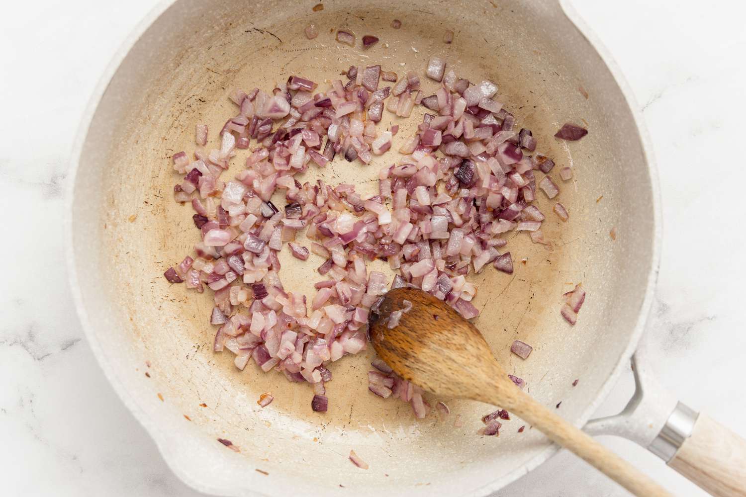 Onions Cooked in Pan for Corn and Ricotta Bruschetta 