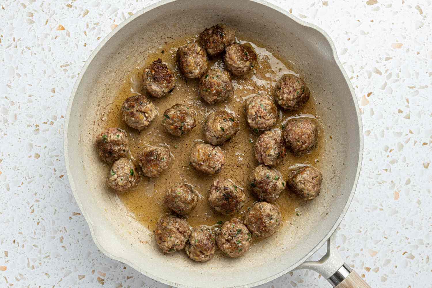 Meatballs Browned in a Large Pan for Spaghetti and Meatballs Recipe